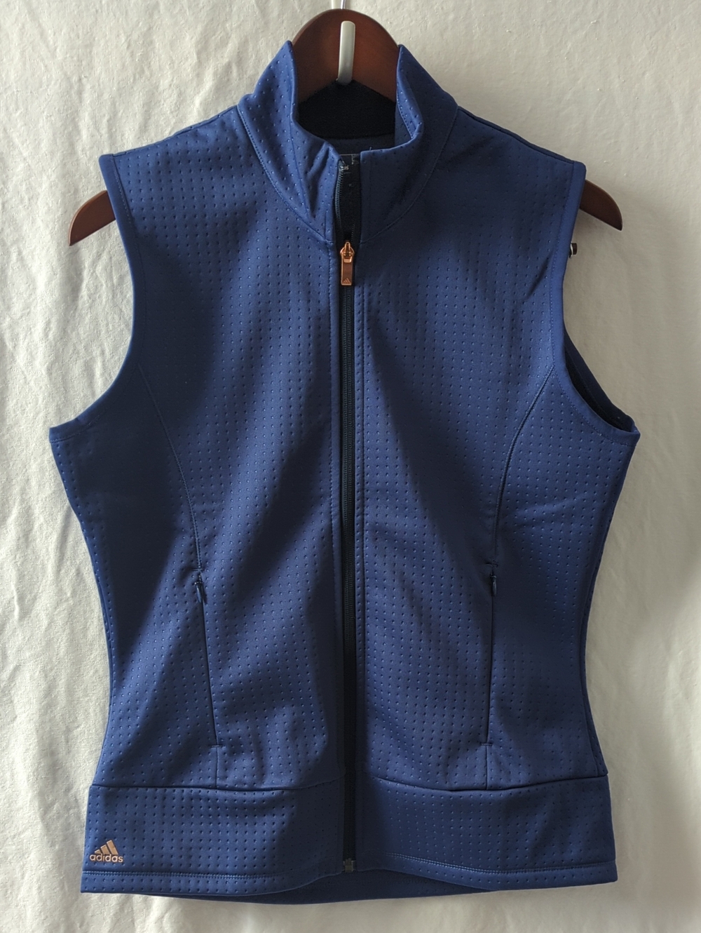 adidas Golf Women's Climaheat Wind Fleece Vest S Navy Blue Rose Gold EUC